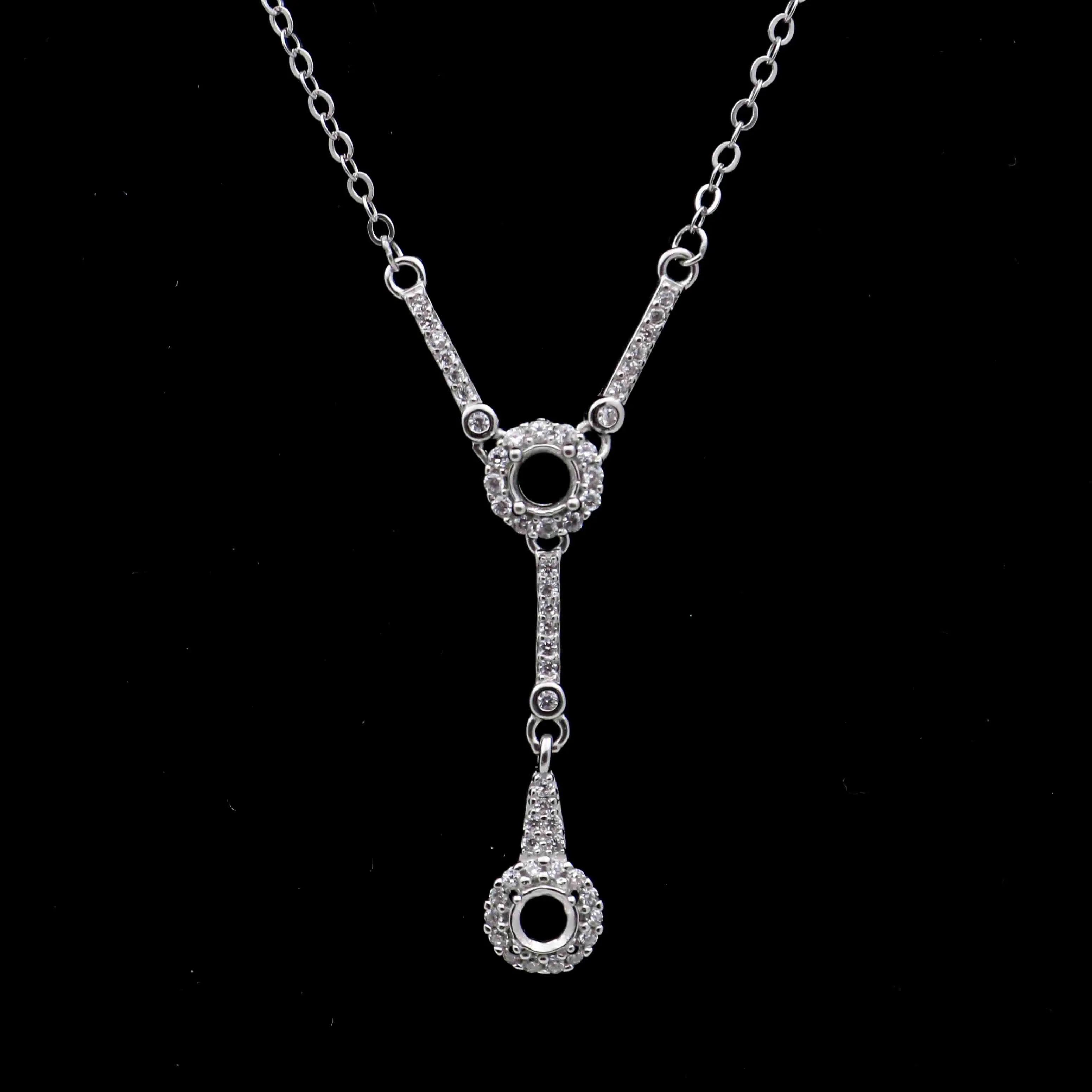 Sterling Silver 4*4mm Semi Mount Necklace Empty Support Blank Setting S925 Frame Base Holder Without Center Stone for DIY Inlay