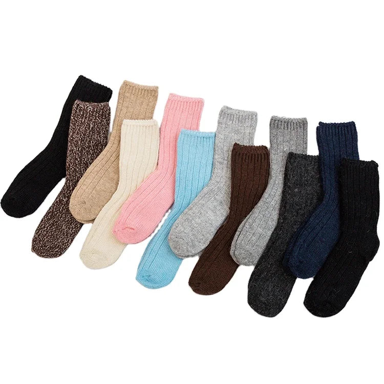 2020 Wholesale Custom Solid Color Double Needle Thick Thread Vertical Pinstriped Wool Socks