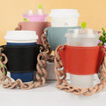 Cold Drink Cup Sleeve Heat Insulation Reusable Pu Leather Coffee Cup Holder With Chain Handle
