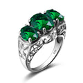 Retro Turkish Cross Pattern Palace Style Vintage Wedding 3 Stone Oval Emerald Gemstone Rings for Men Silver 925