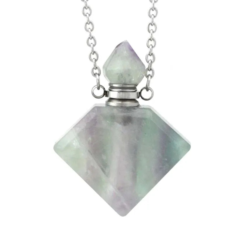 HZ Fashion square Shape Natural Fluorite Gemstone Perfume Bottle Pendant Healing Crystal Pendant Jewelry