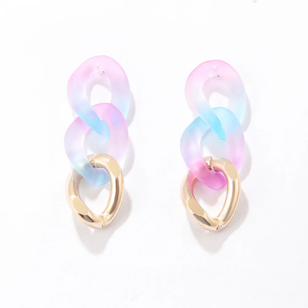 Bohemian Style Long Acrylic Chain Dangle Earrings Multicolor Women's Jewelry with Long Chain Link Drop Fashion Style