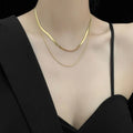 R.GEM. High Polish Choker Necklace for Women 18K Gold Plating Three Layers Herringbone Stainless Steel Snake Geometric Weddings