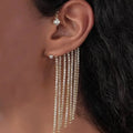 Rhinestone Long Chain Tassel Ear Cuff - Single INS Minimalist Ear Clip for Non-Pierced Ears with a Cold-Toned Subdued Aesthetic