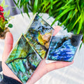 New Arrival Hand Carved Natural Crafts Healing Stone Labradorite Rhombus Labradorite Diamond Shaped Slices for Decoration