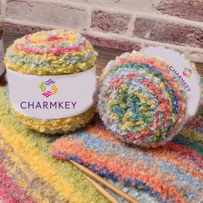 Charmkey Popular Color Rainbow Cake Yarn Crochet Knitting Acrylic Boucle Blebded Yarn for Sweater Scarf