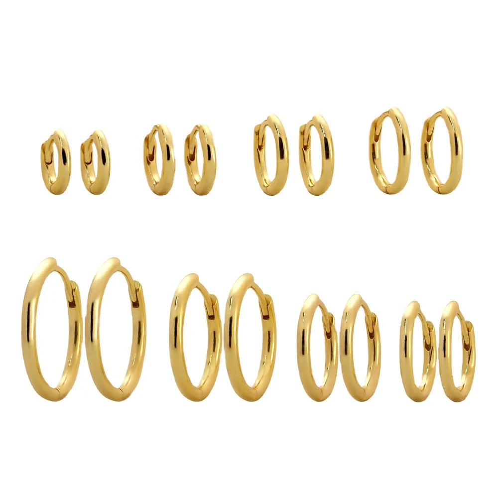 Fashion 925 Silver Plain Simple Round Hoop Earrings Jewelry 18K Gold Plated Different Sizes Set Earrings for Women MegaBDM