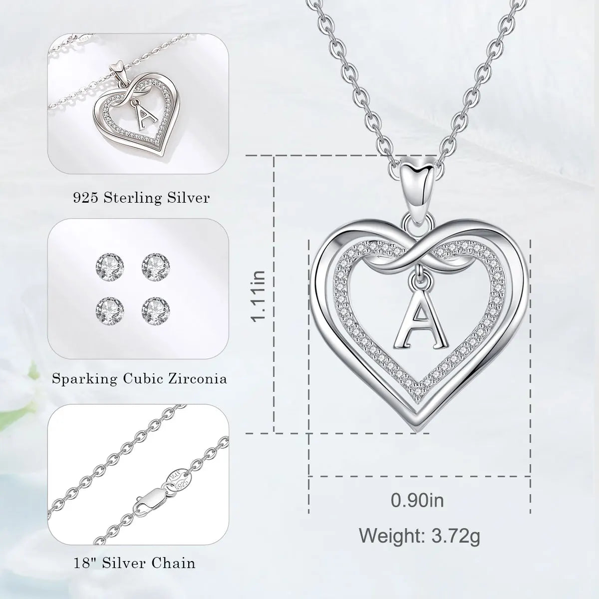 Merryshine S925 Sterling Silver Simple Initial Chain Necklaces for Women A-Z English Alphabet Love Letter Pendants Zircon Main