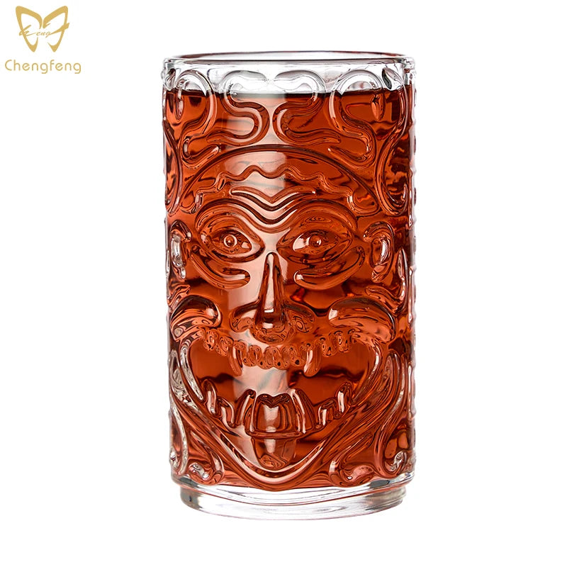 High Borosilicate Glass Whisky Glasses Tiki Bar Used Cocktail Glasses Medusa Embossed Transparent Tiki Mug