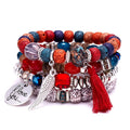 Boho Charm Tassel Wings Pendant Resin Bodhi Beads Multilayer Ethnic Bohemian Bracelets Set Jewelry for Women