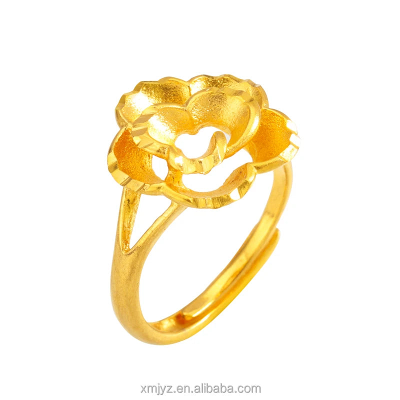 Cross-Border Simulation Flower Ring Fashion Trend Atmosphere Ring Female Brass Gold Plated Factory Direct Sales