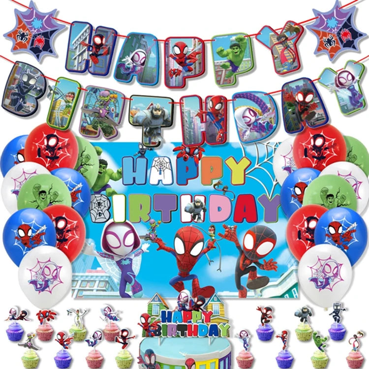 America Spider-Man Avengers Combo Birthday Party Decoration Set Balloon Globos Banner Topper Superhero Theme for Kids