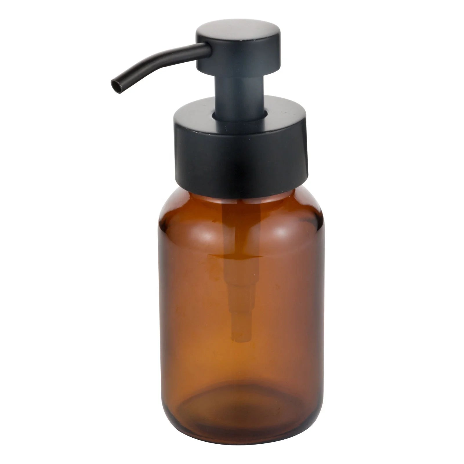 Factory Direct Good Price Amber Airless Gold Pump Glass Hand Soap Dispenser with Metal Pump Jar and Black Lid
