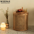 WISEMAX FURNITURE Minimalist Nordic Style Solid Wood Natural Rattan Living Room Tea Table Rattan Corner Tea Table with Storage