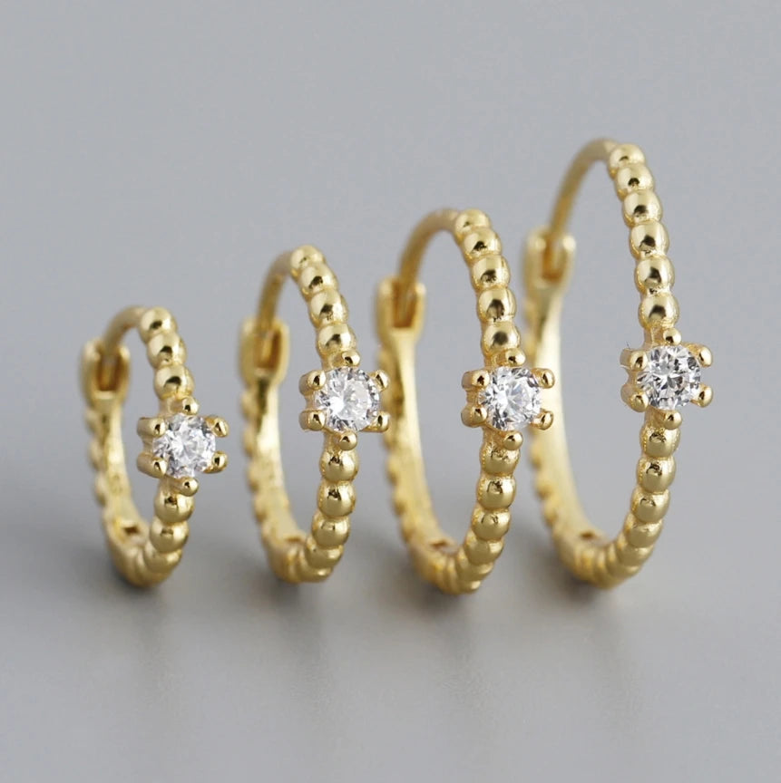Wholesale Fashion Jewelry 925 Sterling Silver Wave Point Round Six-jaw Zircon Gold Plated Hoop Earring Jewelry for Women