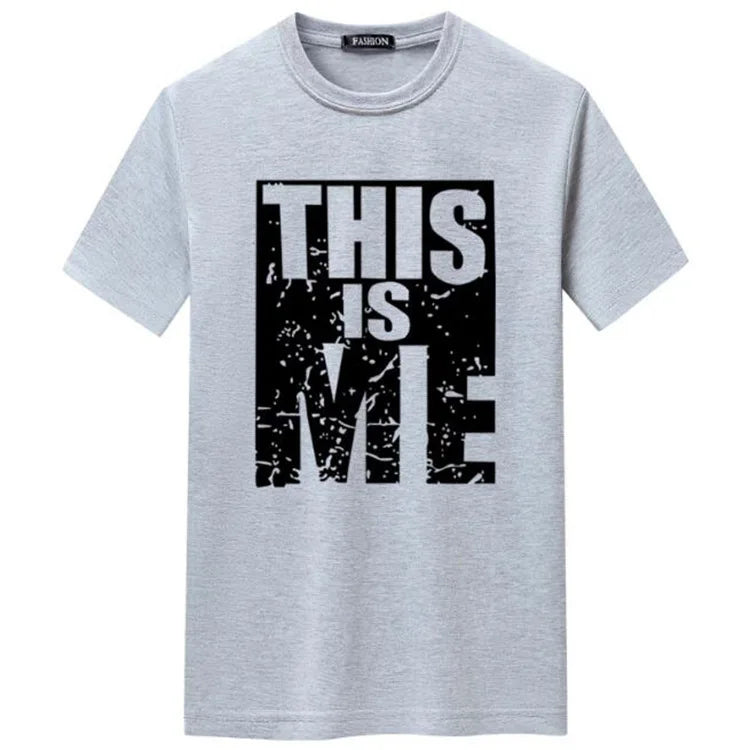 Summer Men T Shirts Casual THIS IS ME Letter Print Short Sleeve Tshirt for Men Breathable O Neck Oversize Men Clothing