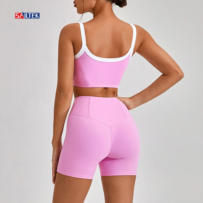 Two Piece Gym Fitness Yoga Sets Custom logo Sports Clothing 2 Piece Crop Top and Yoga Shorts Set Women Workout Shorts Sets