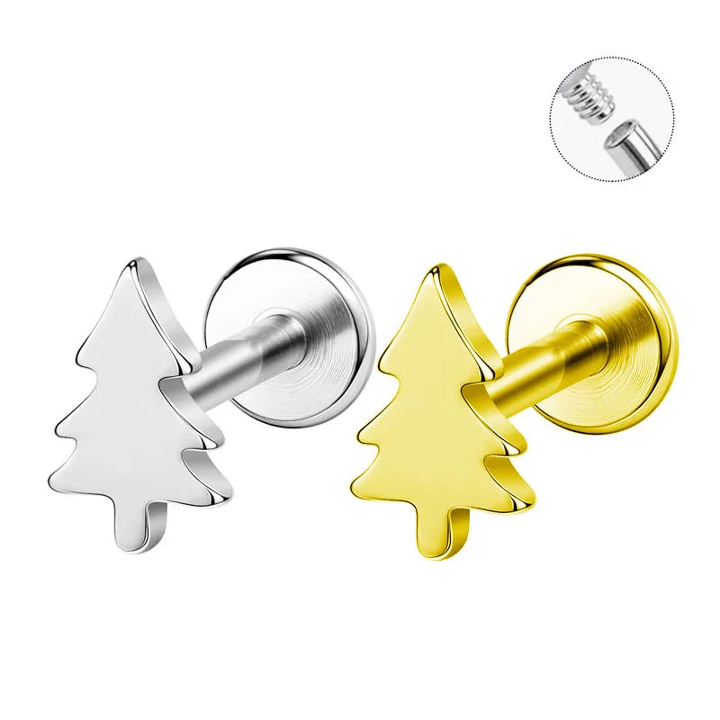 ASTM F136 Titanium Vintage Christmas Tree Shape 16G Internally Threaded Labret Piercing Jewelry Gold Plated Gift Weddings