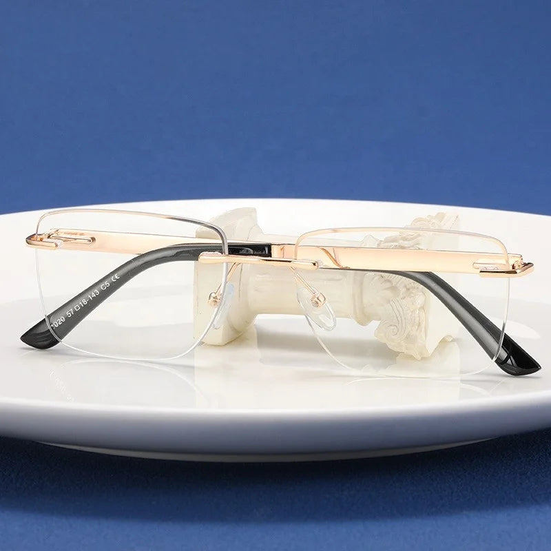 Jiuling Eyewear Luxury Men Women Metal Legs Frameless Lens Spectacles square Rimless Clue Light Blocking Glasses Frame Eyeglass