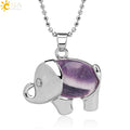 CSJA Wholesale Healing Crystal Jewelry Natural Amethyst Opal Elephant Animal Stone Pendant Necklace E929