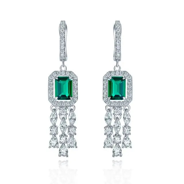 Wedding Bridal Jewelry Green Emerald Dangle Earring Drop Earrings