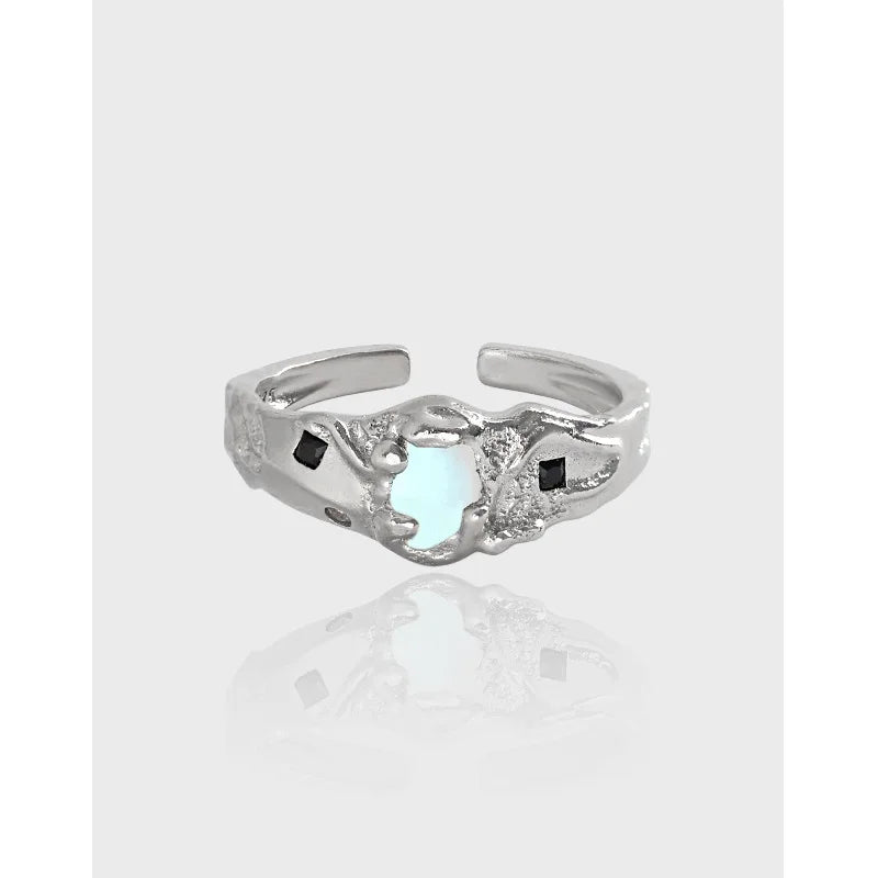 High Quality New Design S925 Sterling Silver Creative Irregular Grain Moonstone Rings for Women JLB0034
