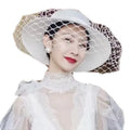 New Retro Women White Bowknot UV protection Church Bucket Sun Hats Kentucky Derby Ladies Wedding Hat for Bride With Mesh Veil