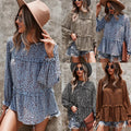 DY14 Latest Design Loose Long Sleeve Top Women Leopard Print Chiffon Top Wholesale
