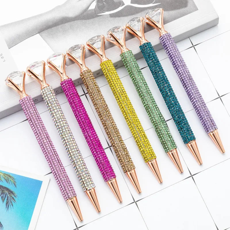 Creative Crystal Diamond Metal Ballpoint Pen Retro Design 1.0mm Black Ink Office School Use 15 Style