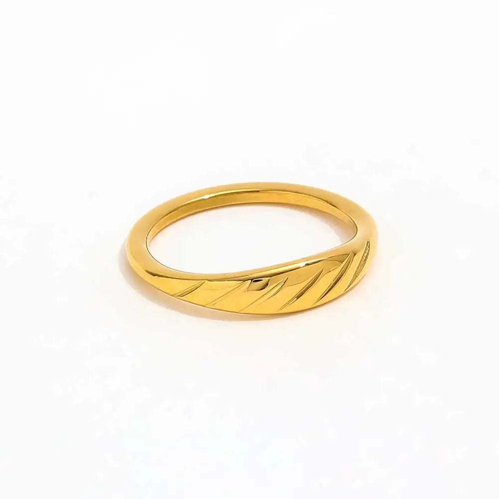Joolim Jewelry's Wholesale 18K Gold Plated Gradient Dainty Croissant Stainless Steel Ring Punk Style Women Engagement Party Gift