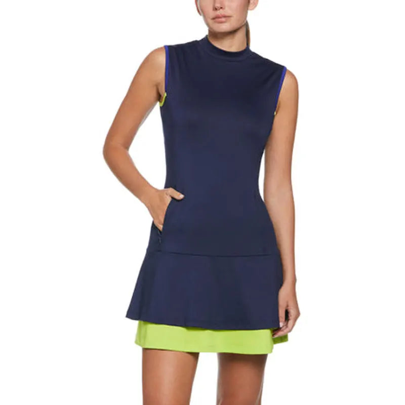 Outdoor One Piece Soft Breathable Contrast Color Sleeveless Women Tennis Golf Flare Dress With Shorts