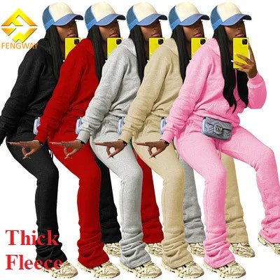 Sets for Women 2024 Winter Woman Clothing New Arrivals Jogger Pullover Hoodie Tracksuits Set  Thick Stacked Sweat Pants Set