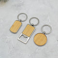 Wholesale Blanks Metal Key Chains Bamboo Round Keyring with Custom logo
