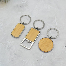Wholesale Blanks Metal Key Chains Bamboo Round Keyring with Custom logo