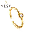 Ason Jewelry Ins European Vintage Stainless Steel Seed Beads Zircon Ring 18K Gold Plated Round Zircon Opening Adjustable Ring