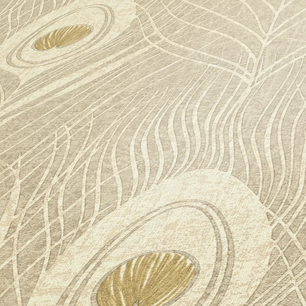 Made Germany Luxury Wallpaper Rolls Feathers Beige Gold Grey Non Woven Vinyl Modern Botanical Design Living Room Hotel School