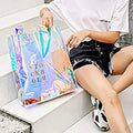 Custom Designed Rainbow Color Laser Fashion PVC Jelly Reusable Durable BSCI Certified Custom Size Zipper Closure Tote Shopping