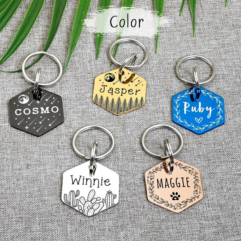 Customized Pet Tag Double Sided Engraved ID Name Stainless Steel Cat Dog Collar Metal Tag Accessories