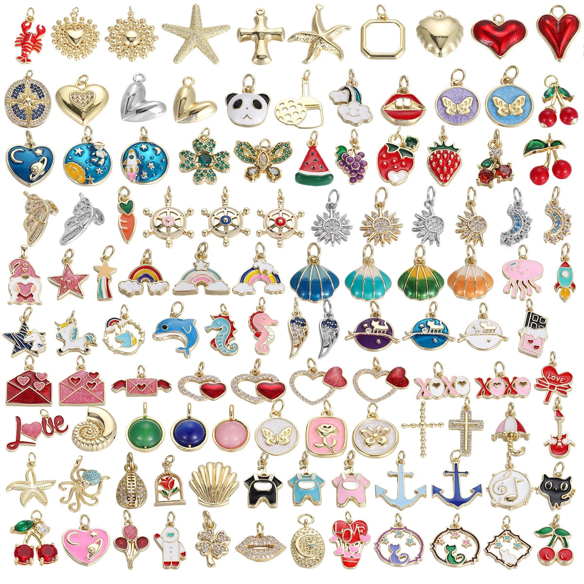 Fashion Jewelry Ocean Animal Heart Charms Enamel Starfish Shell Fruit Pendants Zircon Gold Plated Diy Necklace Bracelet Making