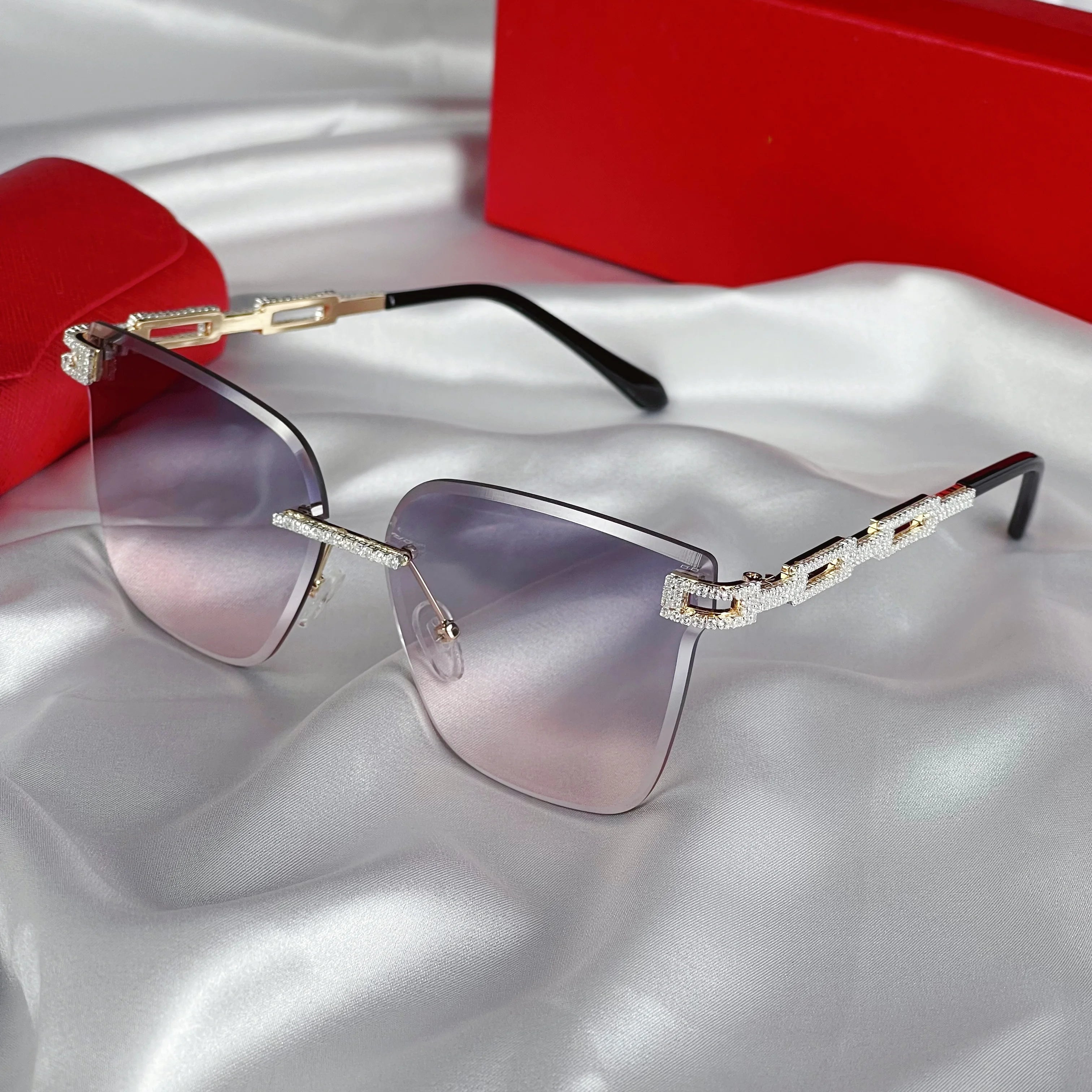 Square Rimless Diamond Sunglasses Women 2022 Luxury Rhinestone Fashion Frameless Sun Glasses for Ladies Trendy Cat Eye Sunglass