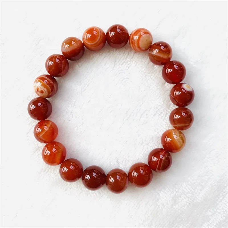 Gemstone Stretch Beads Bracelet 10cm Red Onyx Red Agate Natural Carnelian Bracelet