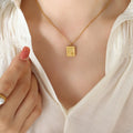 2022 Fashion New Stainless Steel 18K Gold Simple Light Luxury Retro Palace Style Lettering square Card Pendant Choker Necklace