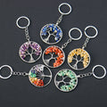 7 Chakra Stone Natural Crystal Chip Tree of Life Keychain Pendant Money Tree Key Ring