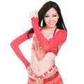 Elastic Mesh Hot Drill Diamond New Belly Dance Training Practice Long Shoulder Sleeve