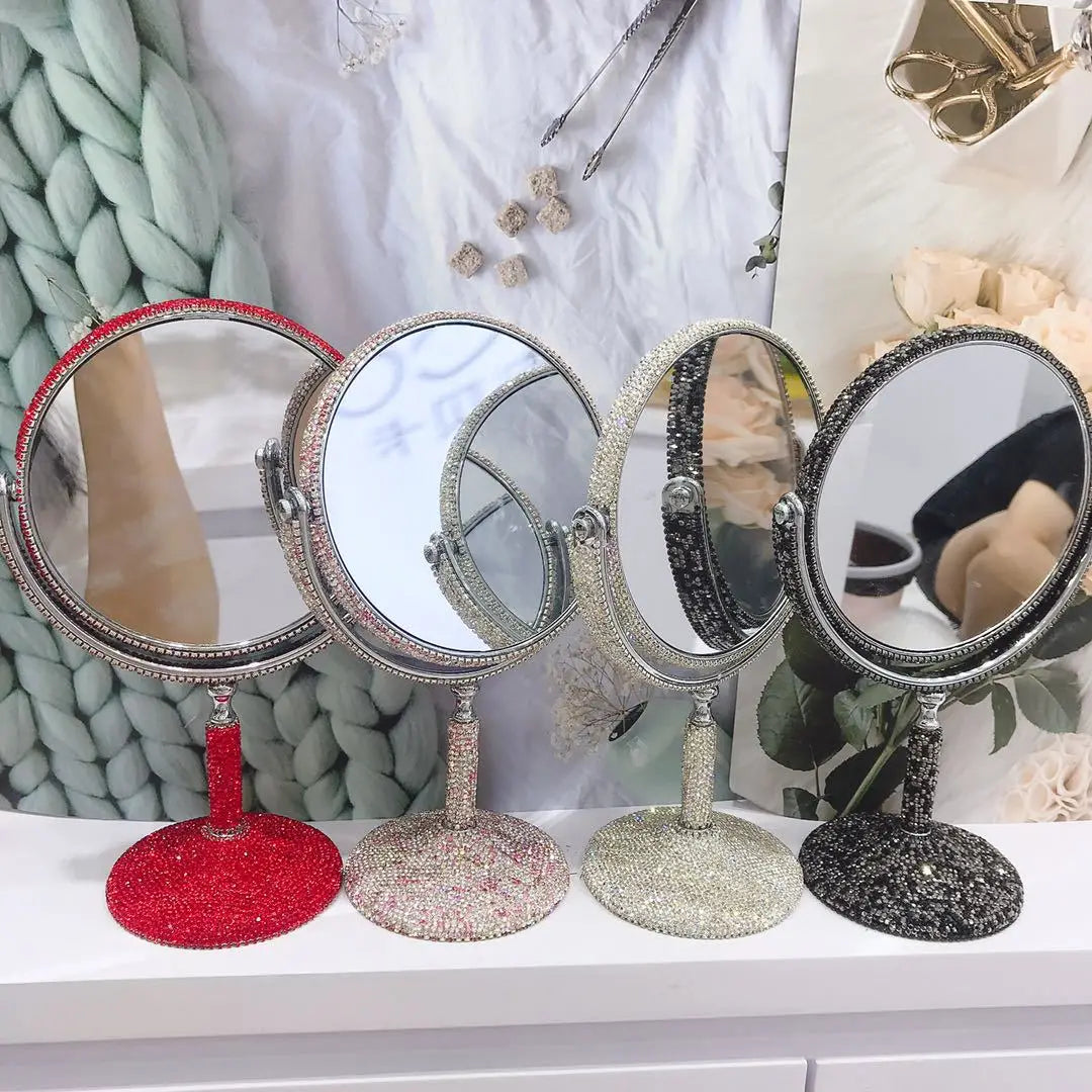 Wholesale Price Newly Style Luxury Metal Handheld Makeup Mirror Advertising Mirror Shiny Makeup Mirror With Diamond