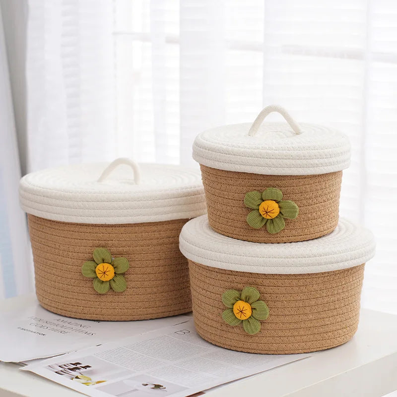Modern Simple Storage Box Gift Lovely Hand-Woven Sunflower Cotton Rope Storage Basket