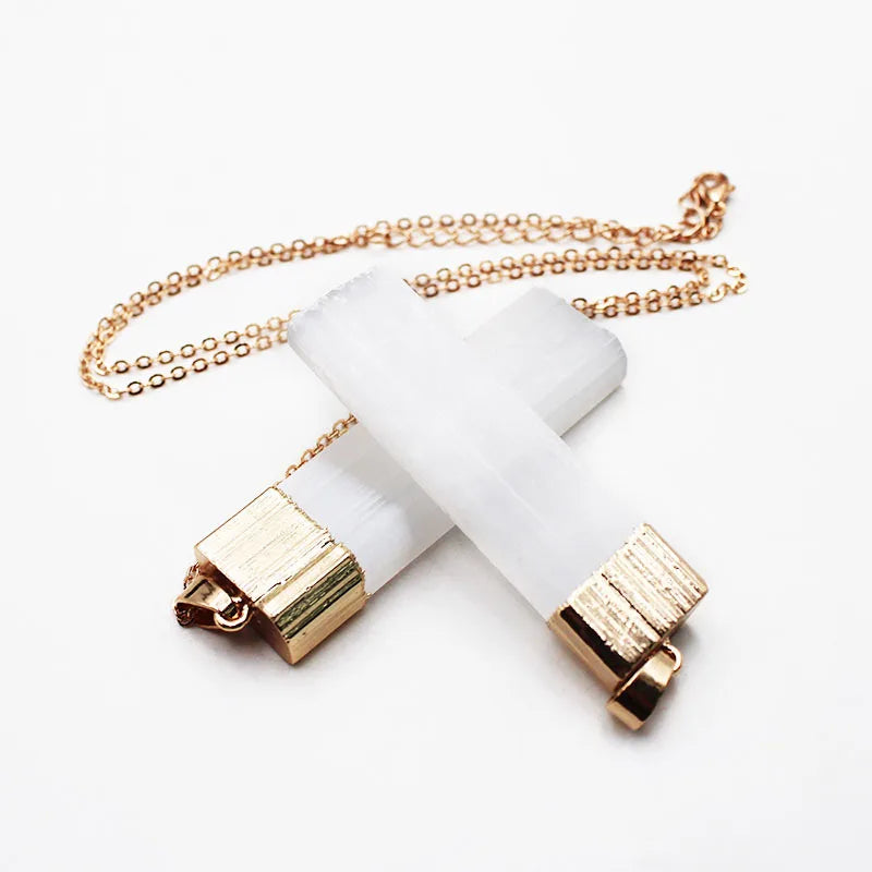 Natural White Selenite Healing Crystal Pendant Natural Gypsum Stone Yoga Reiki DIY Pendant Necklace Jewelry Accessories