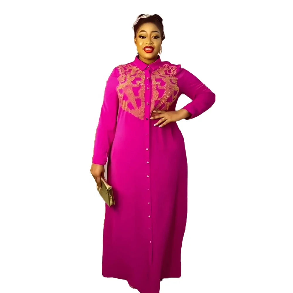 Popular Design Bazin Riche African Dresses Diamond African Kitenge Dress for Women Shirtdress South African Dress Styles