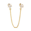 Korean Women Fashion Gold Plated Star Shaped Double Ear Bone Nail Jewelry Screw Ball Piercing Zircon Studs Earrings with Chain