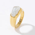 Palace Style Vintage Gemstone Niche Design Stainless Steel Gold Plated Natural Stone Ring for Girls